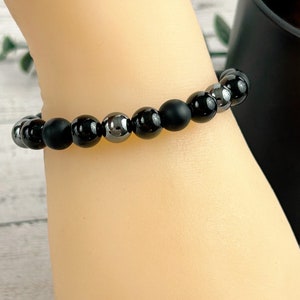 Triple Protection Beaded Bracelet: Black Onyx, Golden Obsidian & Hematite