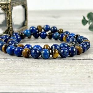 Lapis Lazuli Necklace, Tigers Eye Necklace, Beaded Necklace, Natural Stone Necklace Gift for Him, Protection Jewelry, Grounding,Gift for Her