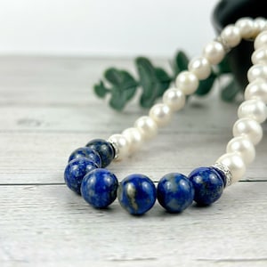 Lapis Lazuli & Freshwater Pearl Necklace: Handmade Gemstone Jewelry