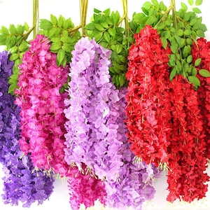 Artificial Fake Wisteria Vine, 3.6 Feet Wisteria Hanging Garland Flowers, Silk Garland Flowers Ratta Long Bush Flowers String White