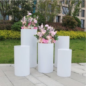 Set of 5 pcs- round Metal plinths Cylinders Pedestal Display Flower Wedding Props Background Party Birthday Decoration Home Celebration