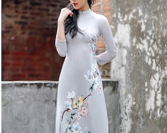 Hand-painted Ao Dai Vietnam, High quality Vietnamese traditional costume, Vietnamese traditional clothing include pants