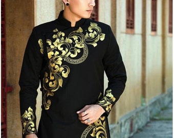 Ao dai Vietnam for men, High quality hand-drawn Vietnamese traditional costume, Vietnamese traditional clothing