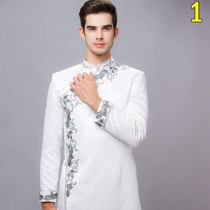 White Ao dai Vietnam for men, High quality hand-drawn Vietnamese traditional costume, Vietnamese traditional clothing