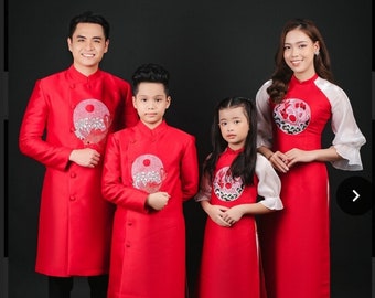 Family Ao Dai Vietnam, High quality Vietnamese Ao dai, Vietnamese traditional clothing.