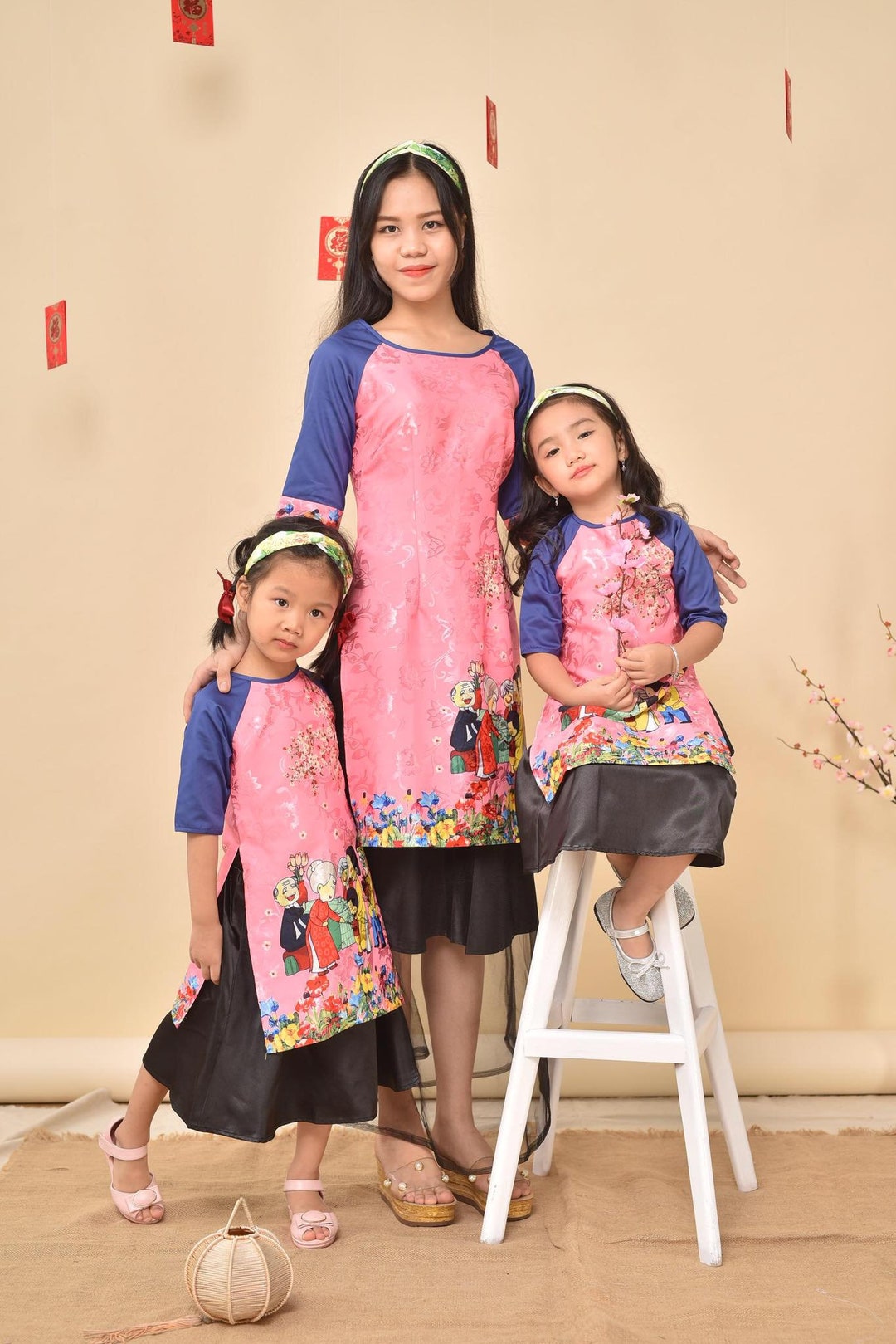 Ao Dai Vietnam for Mom and Kid, High Quality Vietnamese Traditional  Costume, Family Clothing, Soft Silk Clothes, Include Pants 