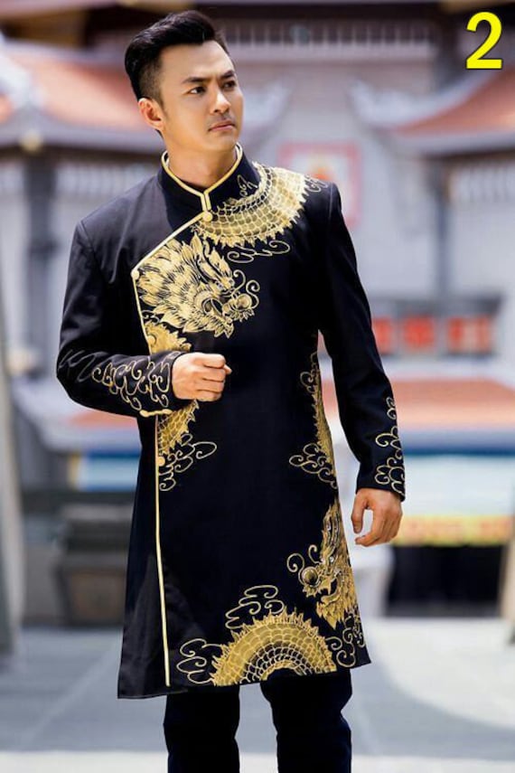 Black Ao Dai Vietnam for Men, Men's Ao Dai With Dragon Drawing, Vietnamese  Traditional Clothing -  Denmark