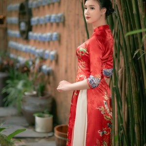Vietnamese modern ao dai , High quality Vietnamese traditional costume, Vietnamese traditional clothing, include skirts. image 3
