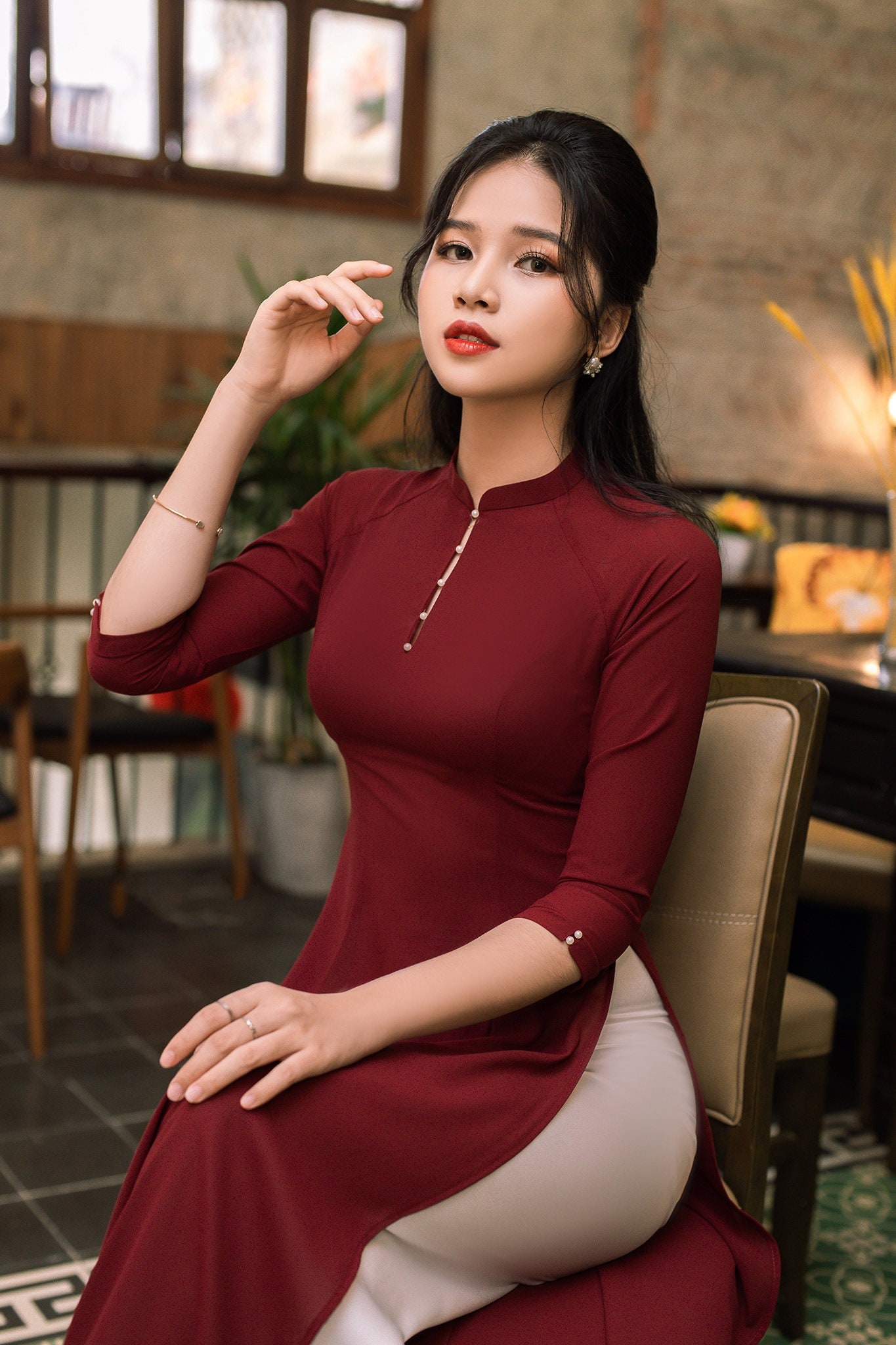 Buy Vietnamese Modern Ao Dai , High Quality Vietnamese Traditional Clothing  Include Pants. Online in India 