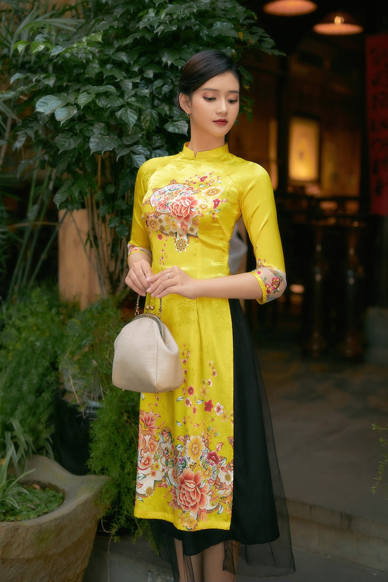 Vietnamese modern ao dai , High quality Vietnamese traditional costume, Vietnamese traditional clothing, include skirts. image 6