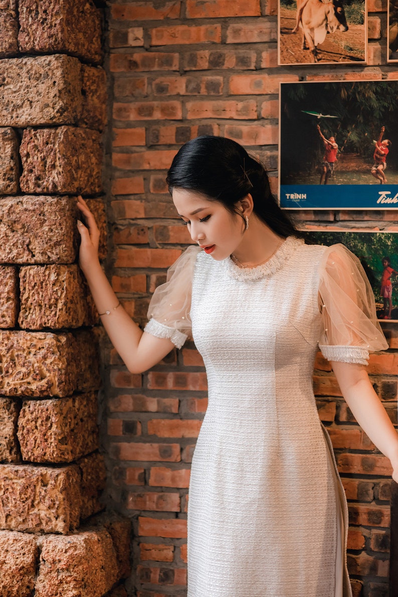Vietnamese modern ao dai , High quality Vietnamese traditional clothing include pants. image 3