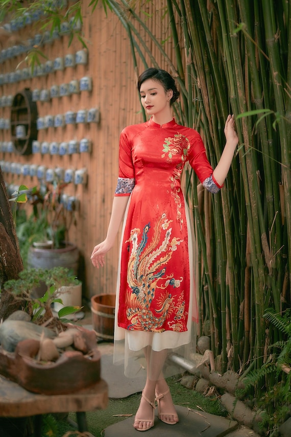 Vietnamese Modern Ao Dai , High Quality Vietnamese Traditional Costume,  Vietnamese Traditional Clothing, Include Skirts. -  Canada