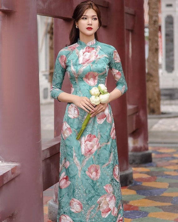 Ao dai Vietnam ao dai green vietnamita - Etsy