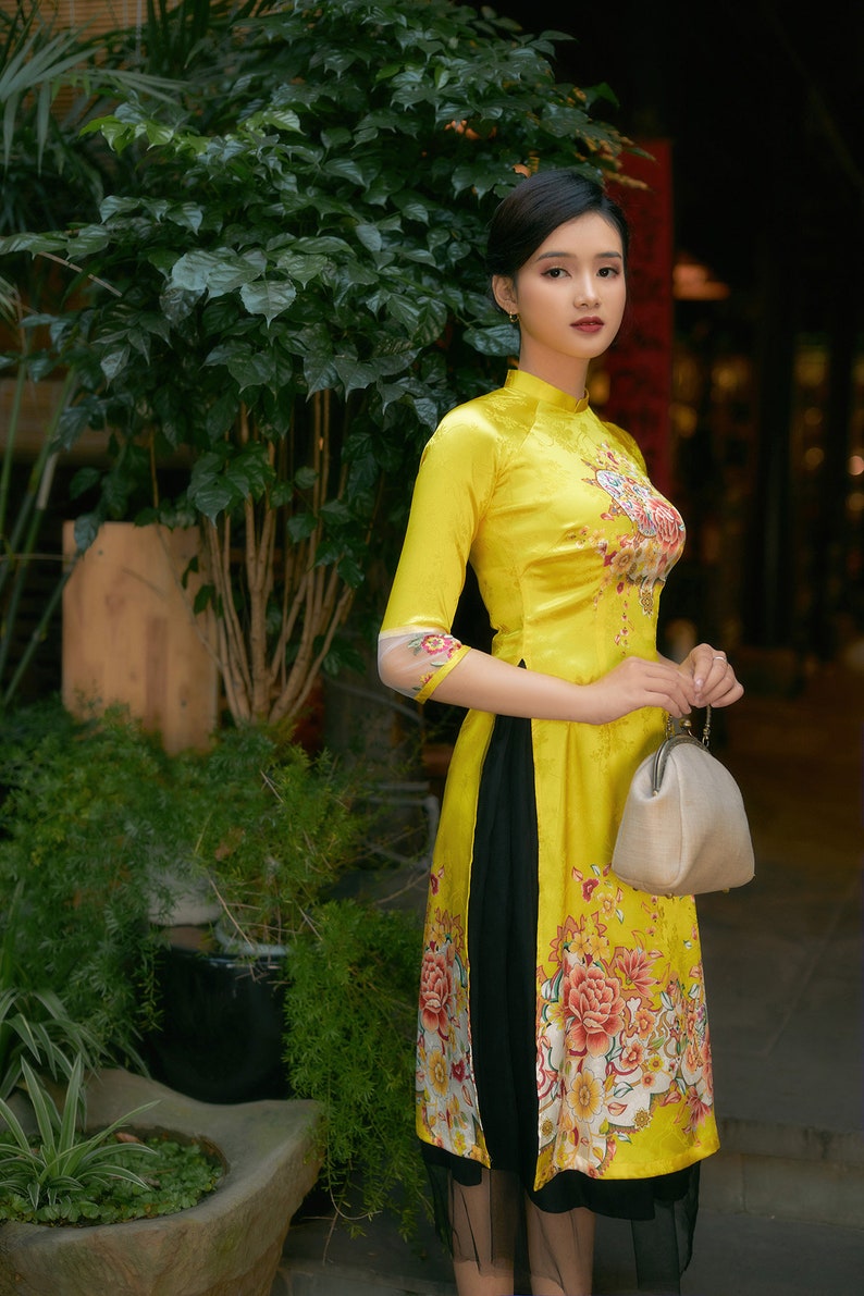 Vietnamese modern ao dai , High quality Vietnamese traditional costume, Vietnamese traditional clothing, include skirts. image 7