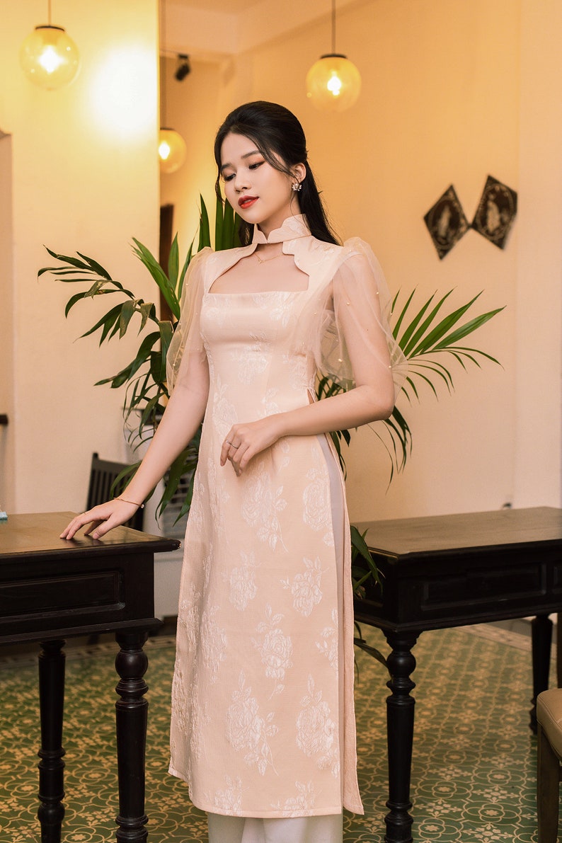Vietnamese modern ao dai , High quality Vietnamese traditional clothing include pants. image 8