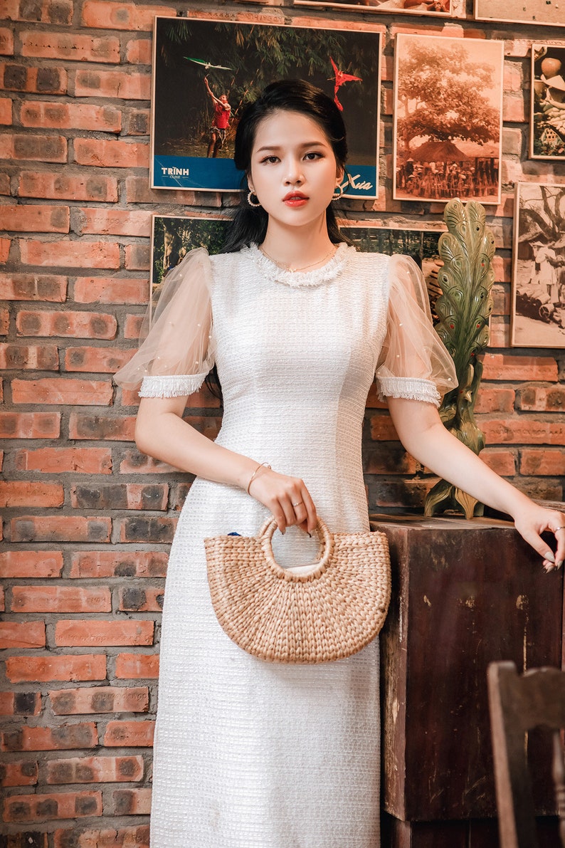 Vietnamese modern ao dai , High quality Vietnamese traditional clothing include pants. image 5