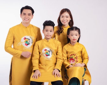 Family Ao Dai Vietnam, High quality Vietnamese Ao dai, Vietnamese traditional clothing.