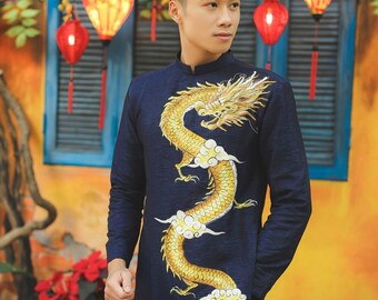 Black Ao Dai Vietnam for Men, Men's Ao Dai With Dragon Drawing, Vietnamese  Traditional Clothing -  Canada