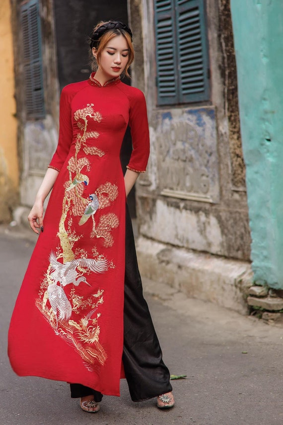 Embroidered Ao Dai Vietnamese Traditional Dress for Women Ao Dai Big Size -   Canada