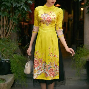 Vietnamese modern ao dai , High quality Vietnamese traditional costume, Vietnamese traditional clothing, include skirts. image 9