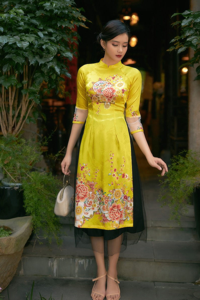 Vietnamese modern ao dai , High quality Vietnamese traditional costume, Vietnamese traditional clothing, include skirts. image 9