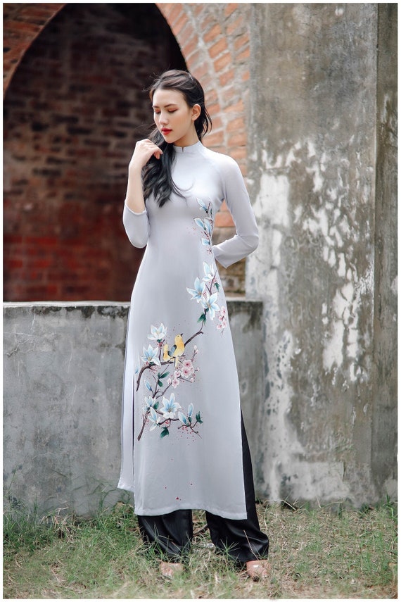 Hand-painted Ao Dai Vietnam, High Quality Vietnamese Traditional Costume,  Vietnamese Traditional Clothing Include Pants 