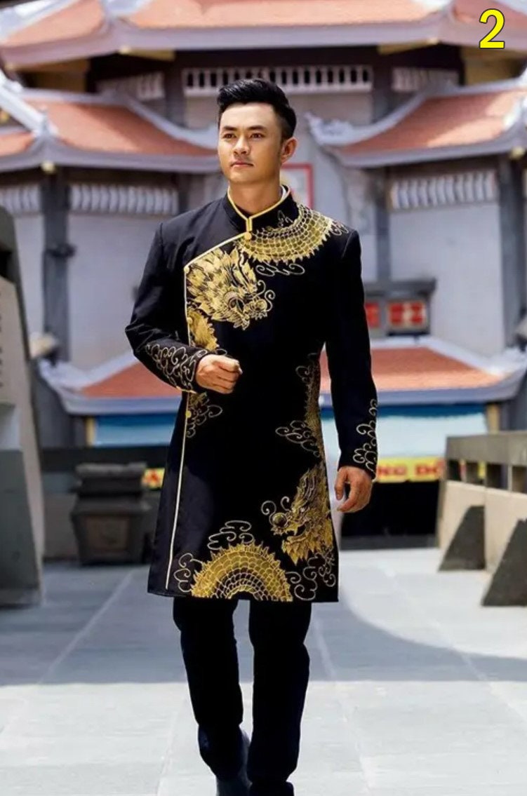Black Ao Dai Vietnam for Men, Men's Ao Dai With Dragon Drawing, Vietnamese  Traditional Clothing -  Canada