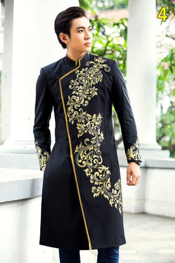 Black Ao Dai Vietnam for Men, Men's Ao Dai With Dragon Drawing, Vietnamese  Traditional Clothing -  Canada