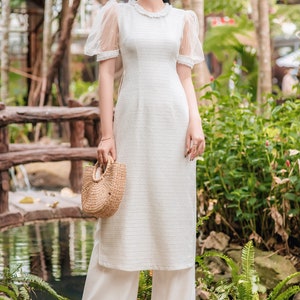 Vietnamese modern ao dai , High quality Vietnamese traditional clothing include pants. image 4