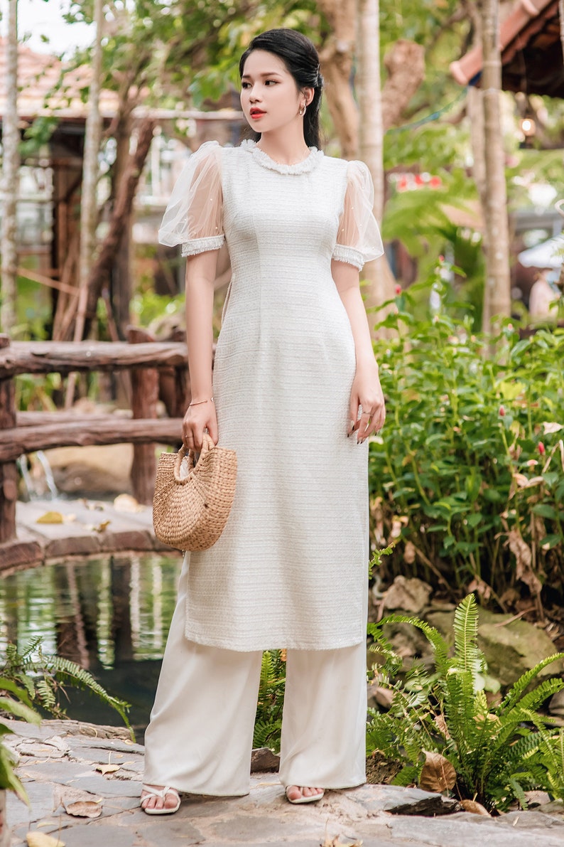 Vietnamese modern ao dai , High quality Vietnamese traditional clothing include pants. image 4