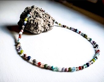 Rainbow Chakra Gemstone Choker, Layering Necklace, Chakra Necklace, Mixed Gemstones, Natural Gemstone Necklace, Boho Jewelry