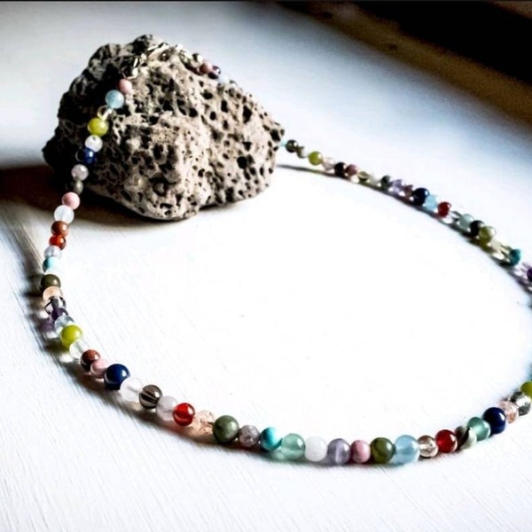 Rainbow Chakra Gemstone Choker, Layering Necklace, Chakra Necklace, Mixed Gemstones, Natural Gemstone Necklace, Boho Jewelry