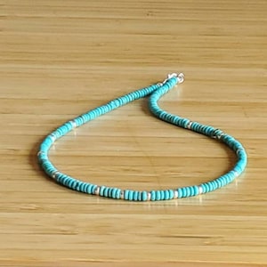 Dainty Natural Turquoise Necklace, Sterling Silver,Native American Navajo, Arizona Turquoise Choker, Southwest Jewelry, Sleeping Beauty Blue