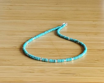 Dainty Natural Turquoise Necklace, Sterling Silver,Native American Navajo, Arizona Turquoise Choker, Southwest Jewelry, Sleeping Beauty Blue
