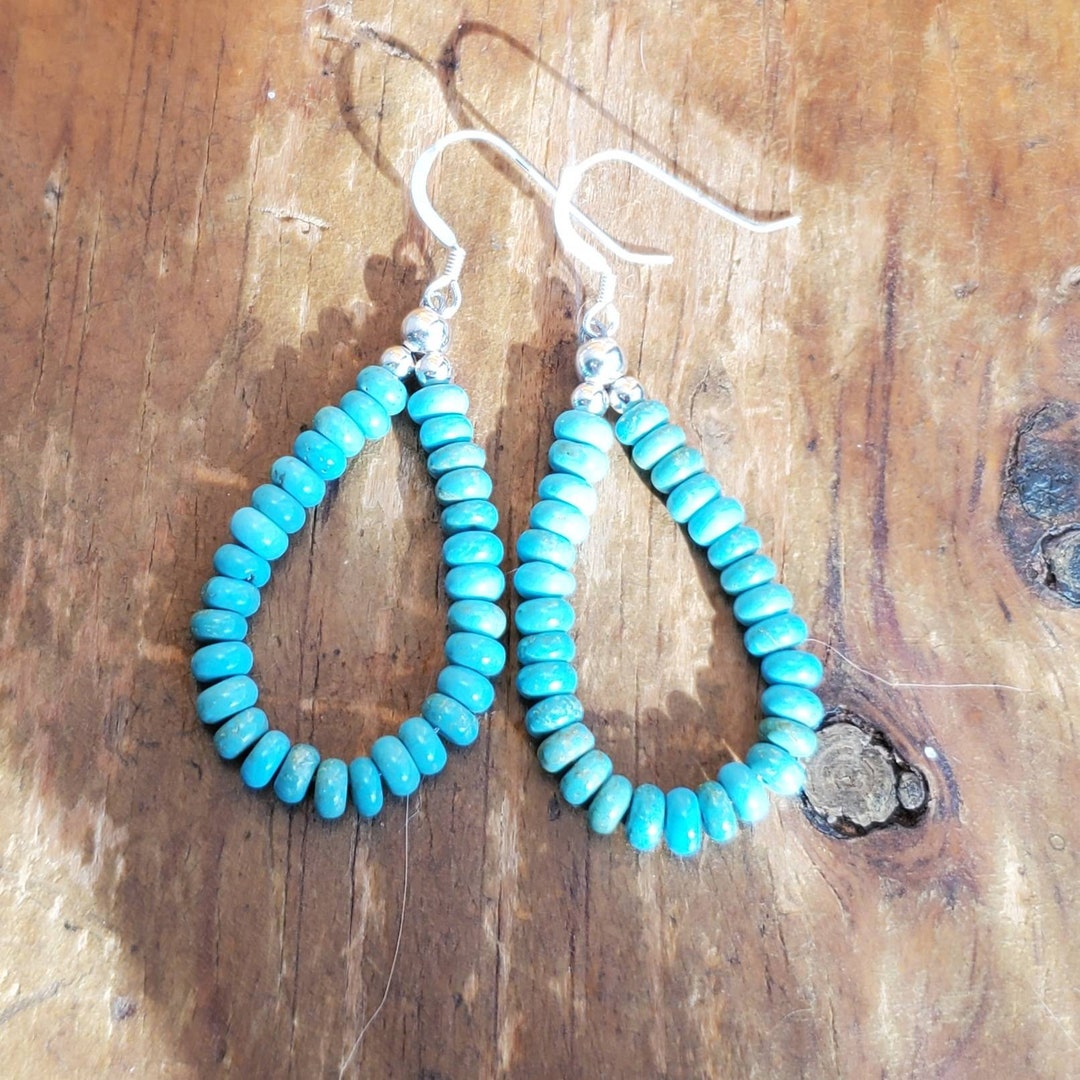 Natural Turquoise Hoop Earrings Native American Navajo Etsy