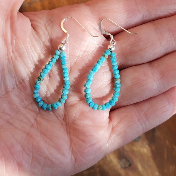 Natural Turquoise Hoop Earrings, Native American Navajo Jewelry, Southwest Turquoise, Arizona Turquoise, Turquoise Earrings, Turquoise Hoops