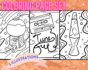 Tune Out and Color Printable Coloring Page Set  | Digital Download