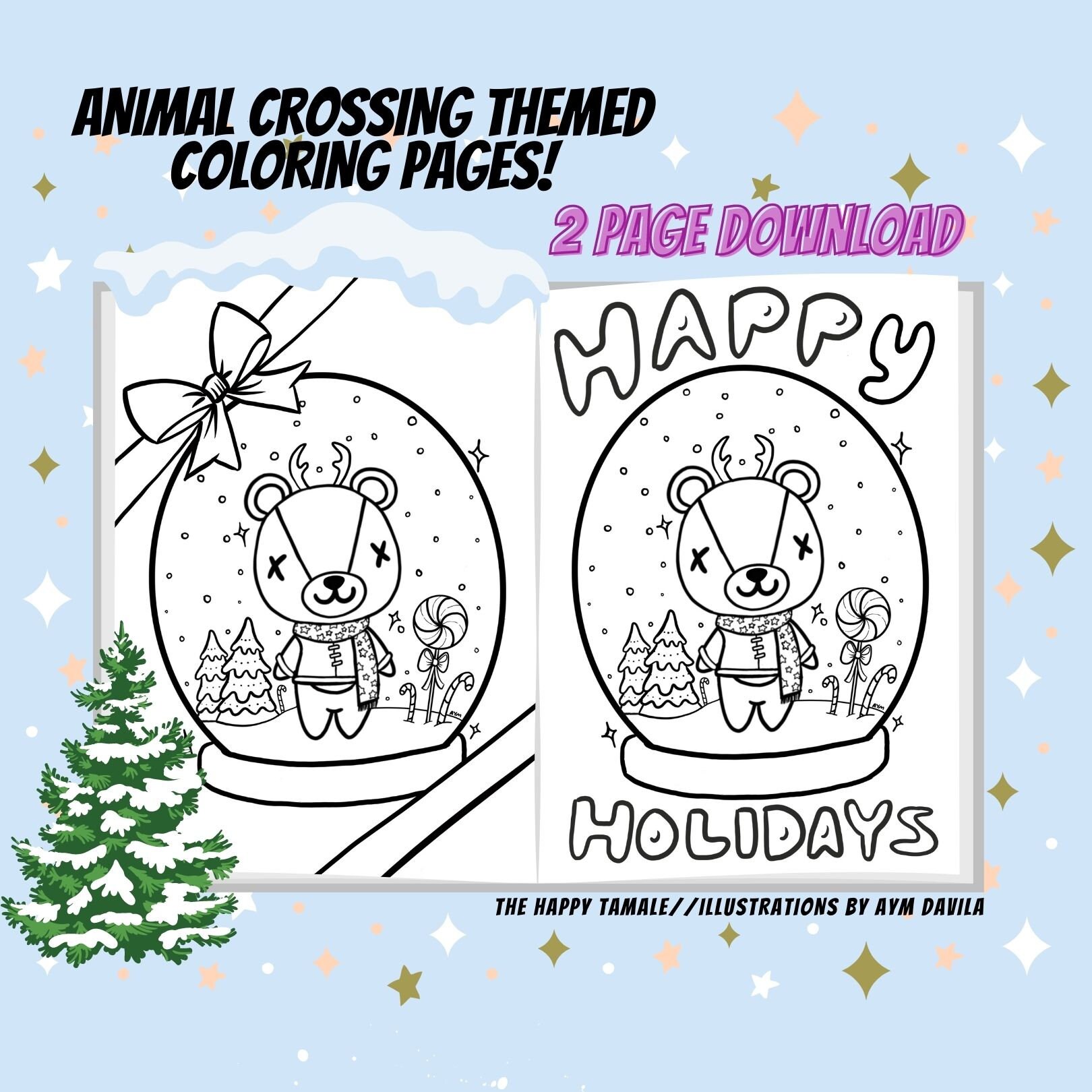 Winter Animal Crossing Coloring Pages FREEBIE Stitches - Etsy