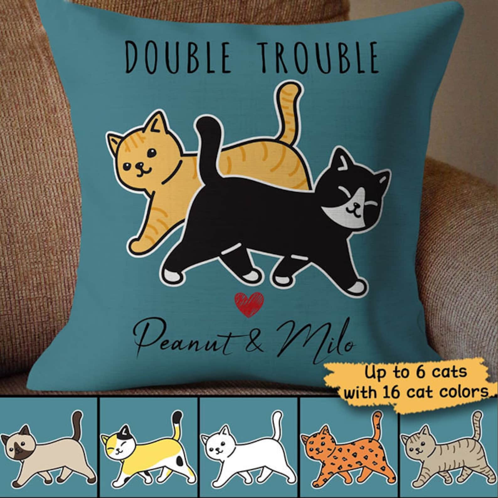 Cats Double Trouble Personalized Pillow CaseBest Gift For Etsy