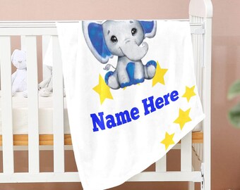 Personalized Royal Blue Elephant Baby Blanket
