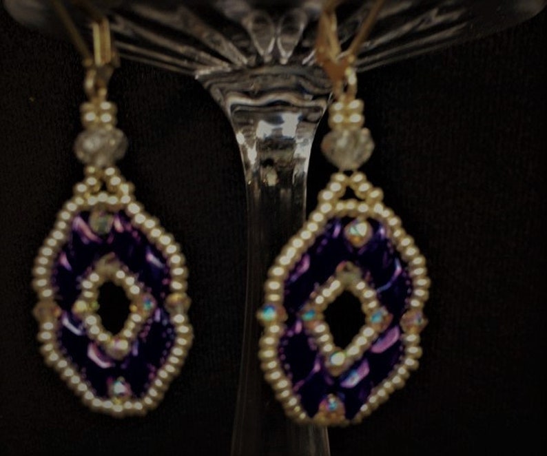 Lever Back Ear Wires Dark Blue Speckled Gold /& Crystal Earrings with Gold Bead Accents Earrings