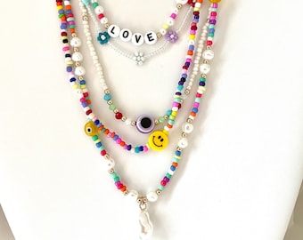 Collier de perles d’eau douce - Collier de perles, collier arc-en-ciel, collier de perles Miyuki, collier de perles
