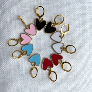 Heart Earrings - Enamel Heart Earrings - Pink, White, Red, White or Black