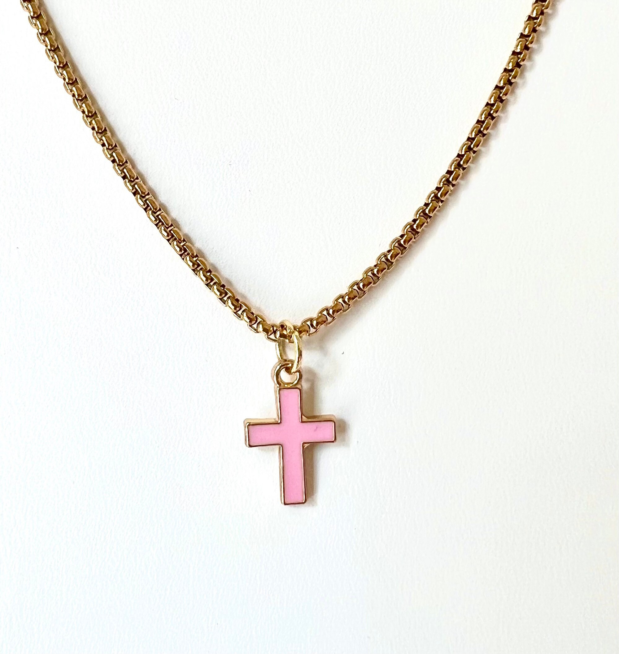 Enamel Cross - Pink - Hot Pink- Yellow - Black - Blue - Gold Chain - Etsy