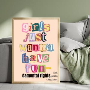 Les filles veulent juste avoir des droits fondamentaux, affiche, téléchargement numérique féministe, art mural imprimable stimulant, décoration de protestation Girly, art féministe