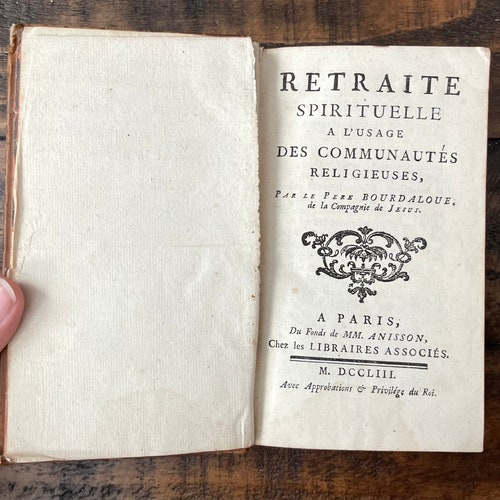 1752 Rare Antique French Book | “Retraite Spirituelle a shops l’Usage des Communautés Religieuses” | Small Antique Book