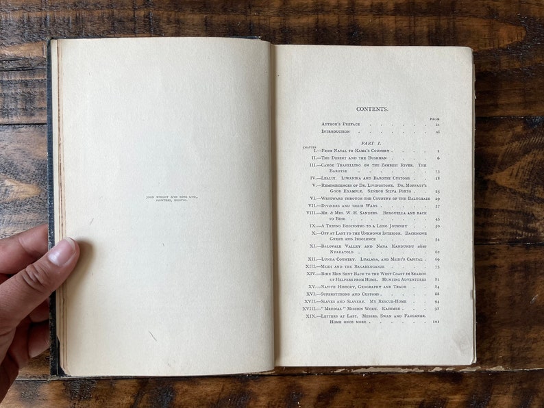 May include: A book with a white cover and black text. The title of the book is "From Natal to the Zambesi." The book is open to the table of contents, which lists the chapters and page numbers. The book is a travelogue about a journey through Africa.