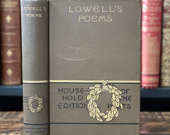 Libro de poesía victoriano de 1890 / “Las obras poéticas de James Russel Lowell” / Pequeño libro antiguo