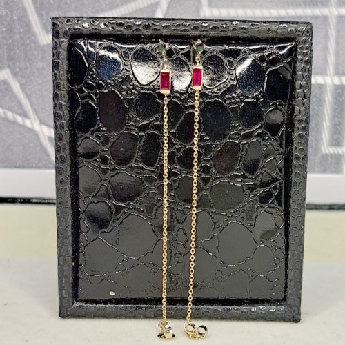 Tourmaline With Ruby Dangle Earrings in Solid 14k shops Gold,Baguette Ruby With Dainty Chain Drop Earrings,Petite Earring,Gift Girls,Women,Mom