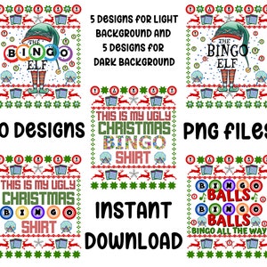 Pakiet świąteczny bingo png, pakiet brzydkiego swetra PNG, pakiet bingo PNG cricut, Bingo PNG na koszulkę, gracz bingo png, prezent dla gracza bingo png
